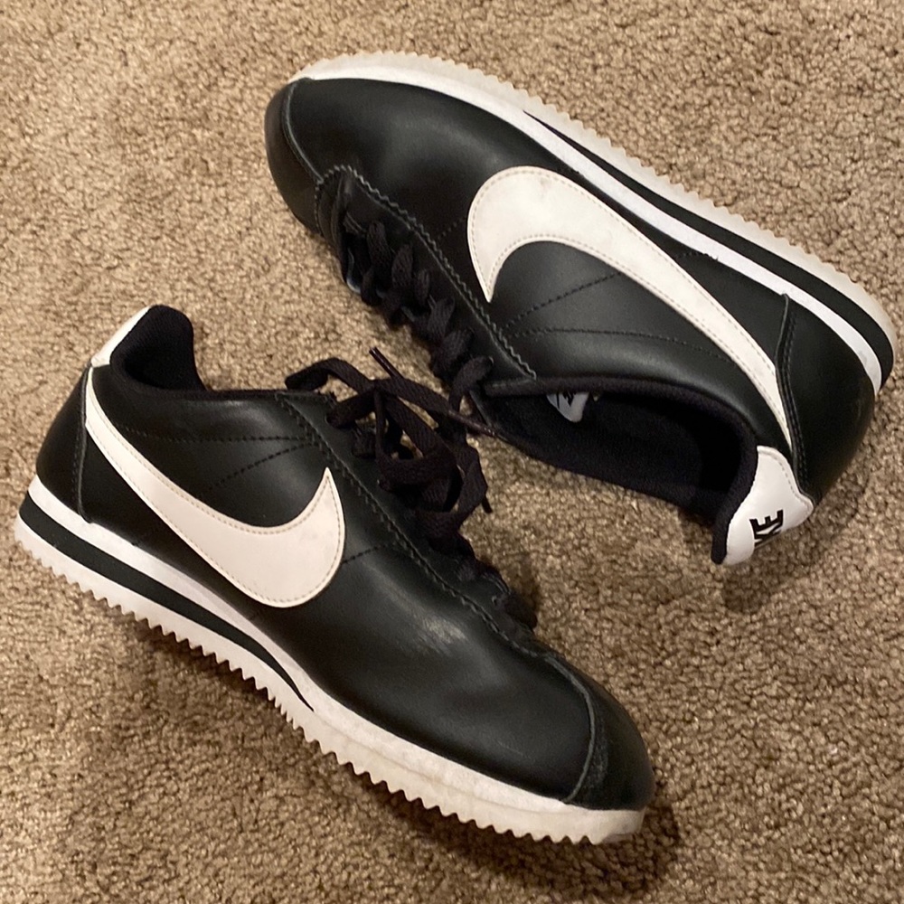 Nike Cortez sneakers- black leather with white swoosh. Size 7.5